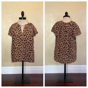 J Crew Leopard Print Silk Flutter Sleeve Top In Mod Neutral Size Medium
